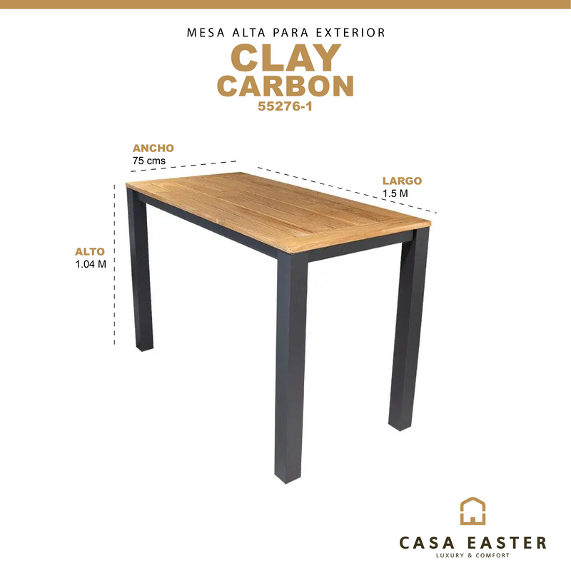 Cargue la imagen en el visor de la galería, Mesa Alta de Barra Madera Teca Color Carbon CLAY -55276-1 CasaEaster