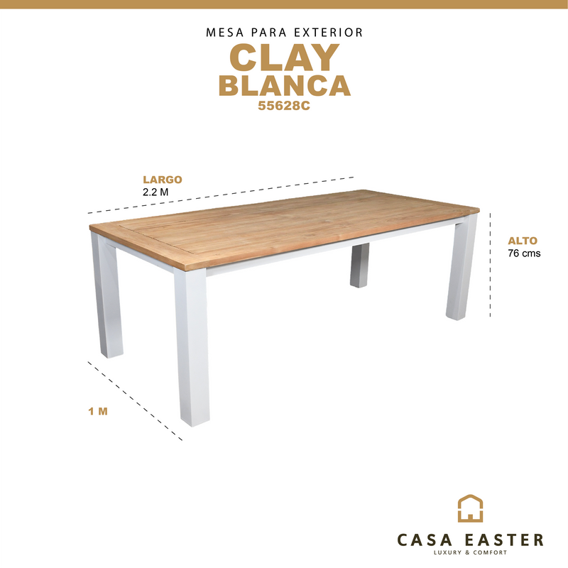 Cargue la imagen en el visor de la galería, Mesa de Comedor Rectangular De Madera Teca Color Blanco CLAY-55628C CasaEaster