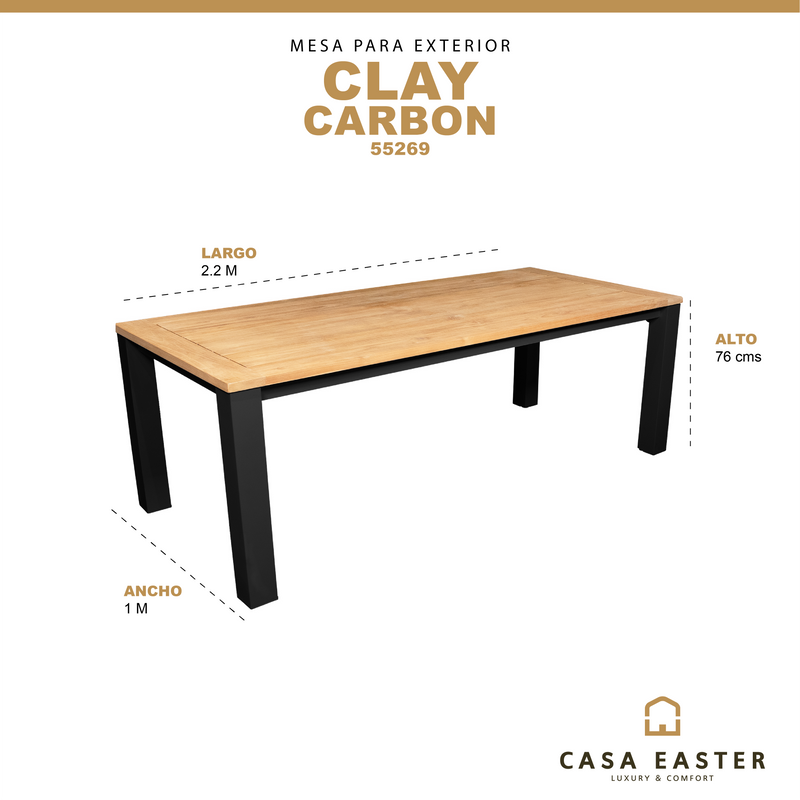 Cargue la imagen en el visor de la galería, Mesa de Comedor Rectangular de Madera Teca Color Carbon CLAY -55269 CasaEaster