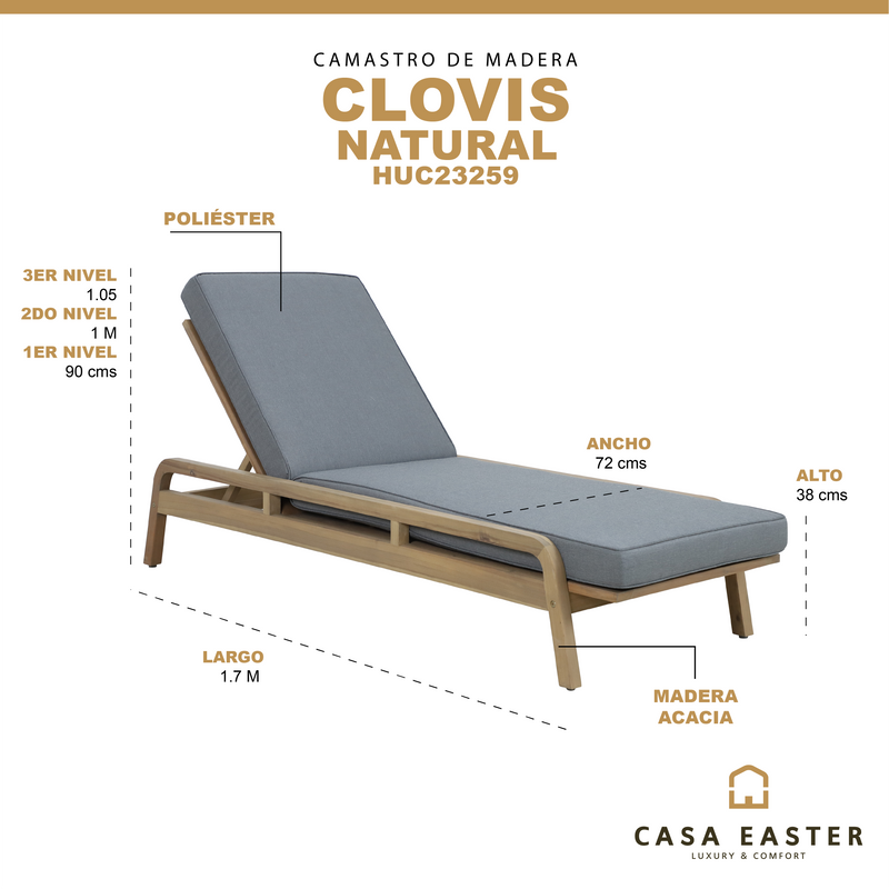 Cargue la imagen en el visor de la galería, Camastro de madera Clovis, color natural - HUC23259