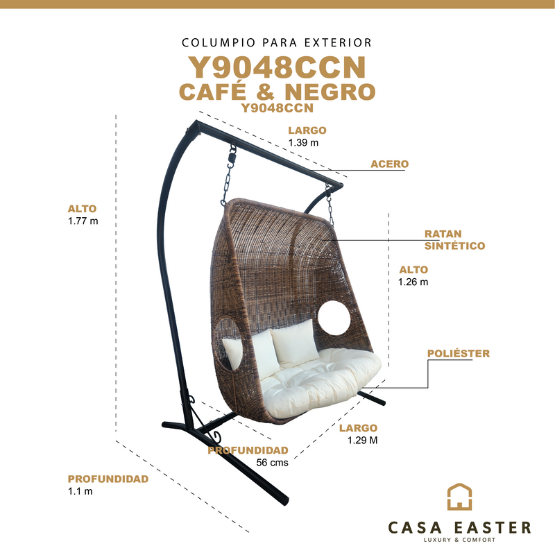 Cargue la imagen en el visor de la galería, Columpio Doble color Cafe & Negro de Ratan - Y9048CCN