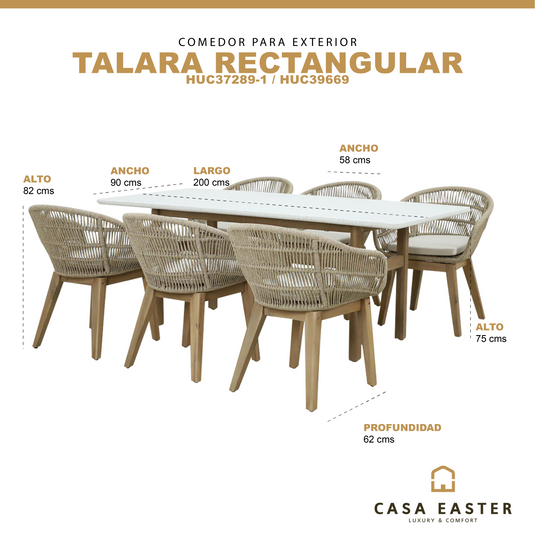 Comedor Talara rectangular + 6 sillas talara