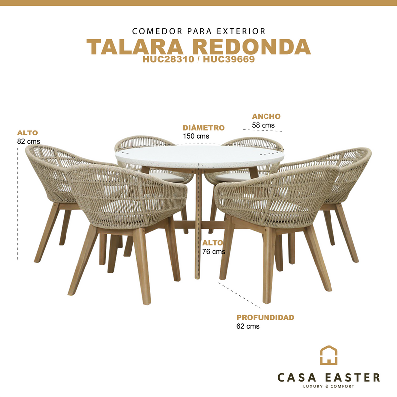 Cargue la imagen en el visor de la galería, Comedor para Exterior o Jardin Circular 1.5 M Talara + 6 Sillas Talara