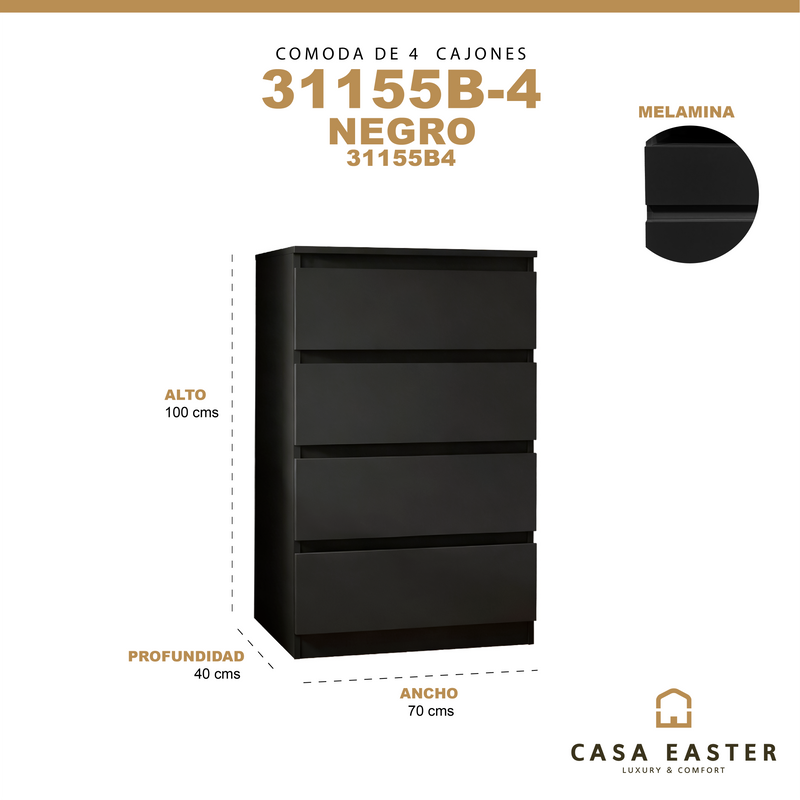 Cargue la imagen en el visor de la galería, Comoda de 4 niveles 31155B4 de interior color negro - 31155B4