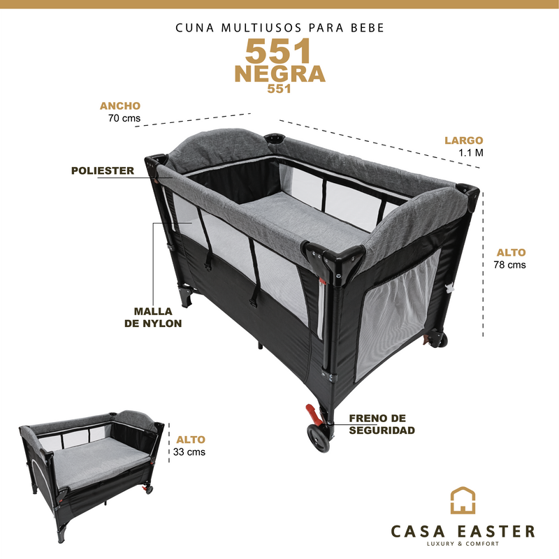 Cargue la imagen en el visor de la galería, Cuna multiusos para bebe color Gris - 551