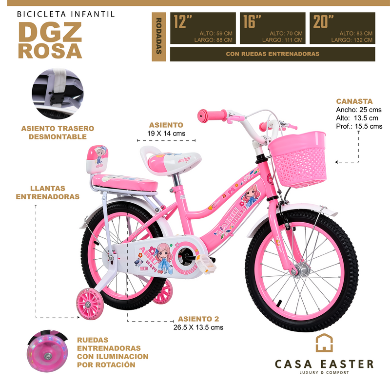 Cargue la imagen en el visor de la galería, Bicicleta infantil DGZ de 12" Color Rosa - 12DGZ-ROS