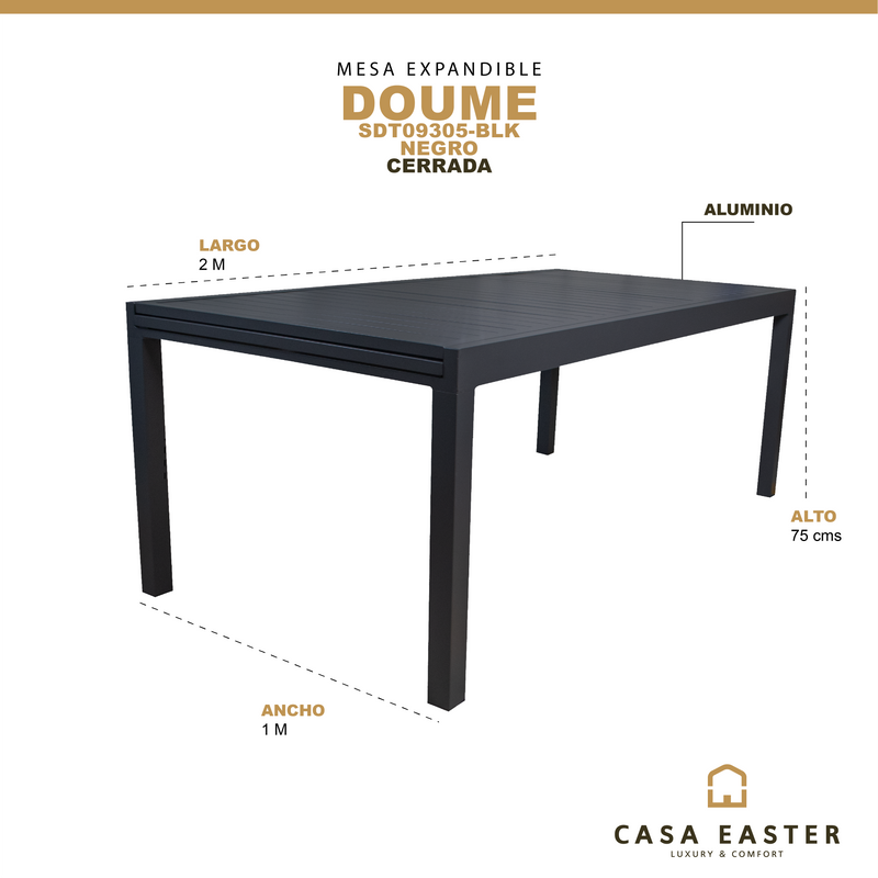 Cargue la imagen en el visor de la galería, Mesa de Comedor expandible 2 M / 3.2 M para interior y exterior de Aluminio Color Negra DOUME - SDT09305-BLK
