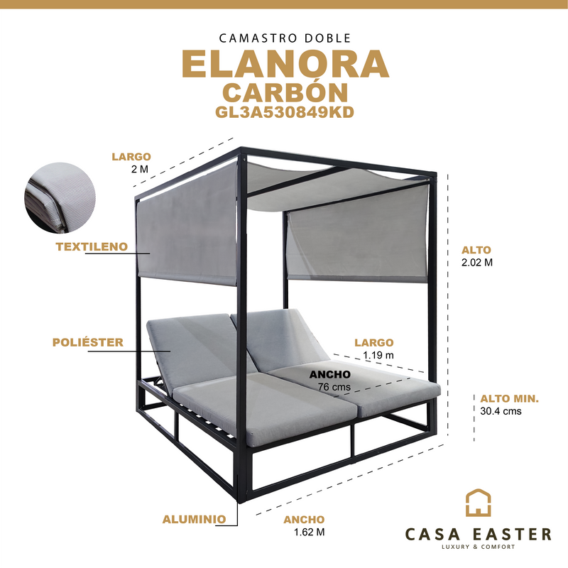 Cargue la imagen en el visor de la galería, Camastro Doble para Sol ELANORA color carbón - GL3A530849KD