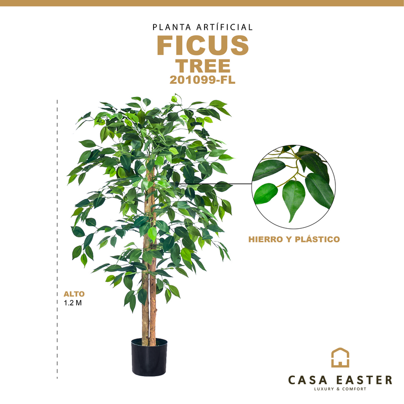 Cargue la imagen en el visor de la galería, Planta Decorativa Artificial para Exterior y Interior con 1.20m Alto, FICUS TREE -201099-FI