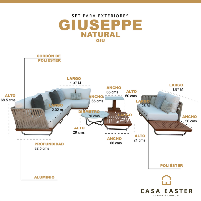 Cargue la imagen en el visor de la galería, Set Giuseppe de 6 pz color Natural - GIU