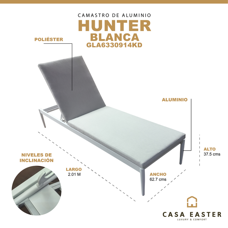 Cargue la imagen en el visor de la galería, Camastro Hunter color blanco - GLA6330914KD