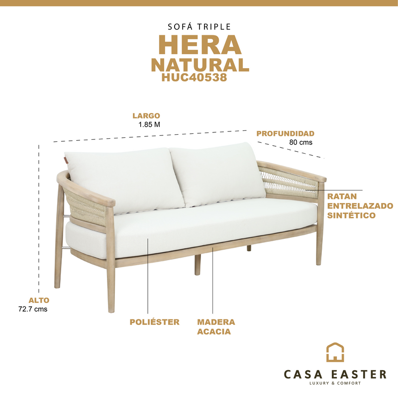 Cargue la imagen en el visor de la galería, Sofa triple Hera de madera color natural - HUC40538