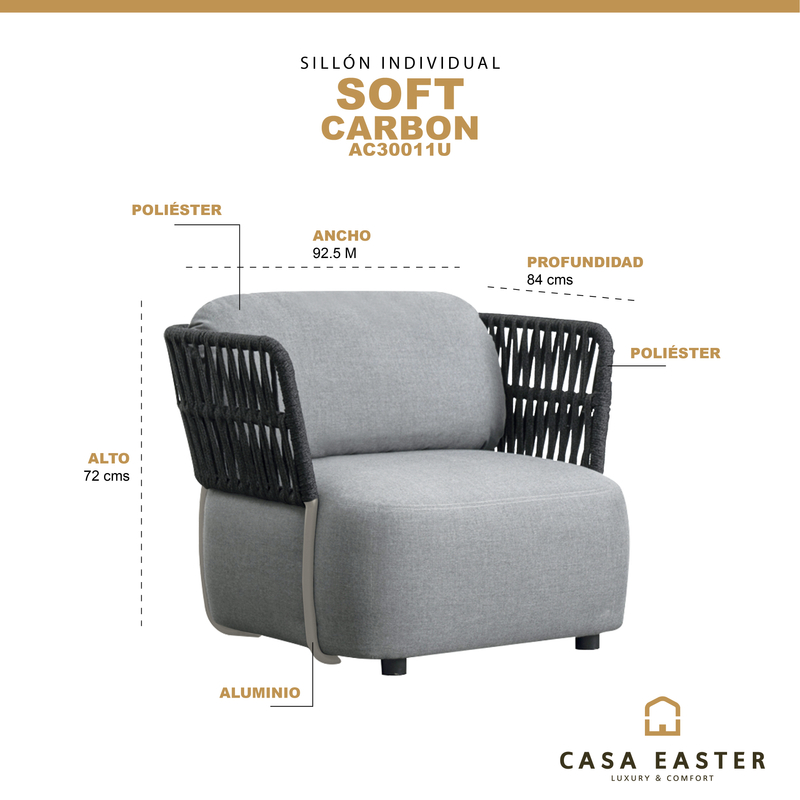 Cargue la imagen en el visor de la galería, Sillón Individual Soft color carbon - AC30011U