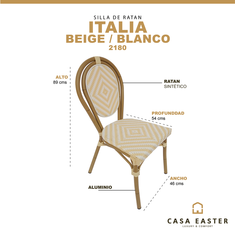 Cargue la imagen en el visor de la galería, Silla de Ratan Italia para interior y exterior Color Blaco con Beige - 2180