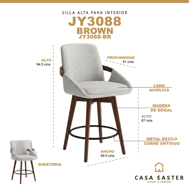 Cargue la imagen en el visor de la galería, Silla alta para Barra L01-3 1066 color Claro & Brown- JY3088-BR