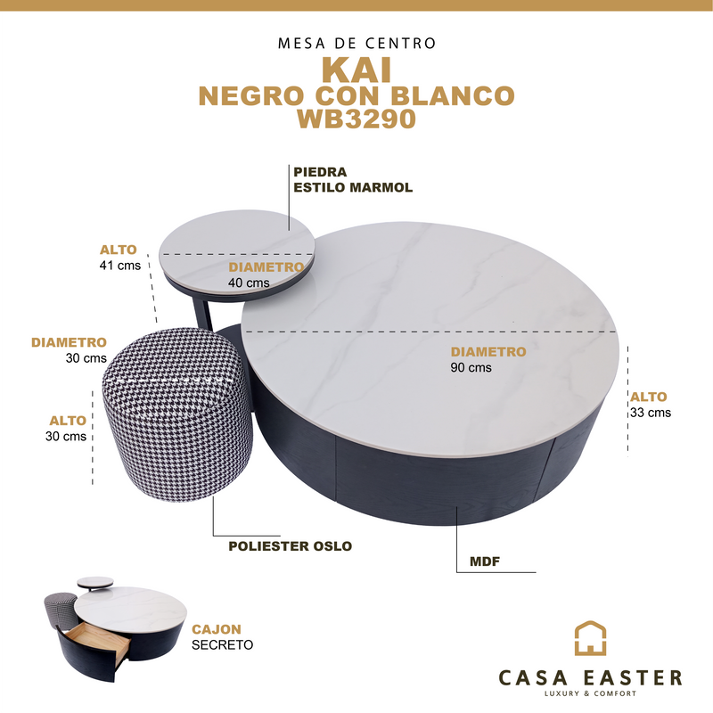 Cargue la imagen en el visor de la galería, Mesa de Centro de Interior Kai doble color Negor con Gris 2 PIEZAS D-90cms, D.40cms - WB3290