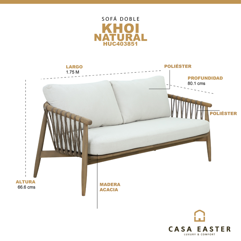 Cargue la imagen en el visor de la galería, Sofá Doble de madera Khoi, color Natural - HUC40385-1