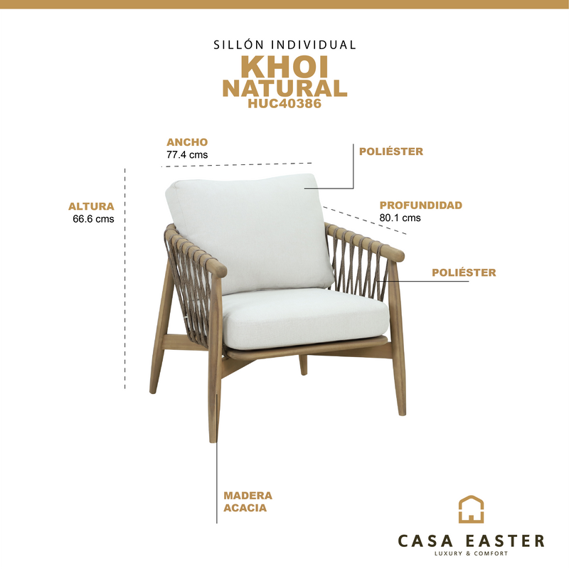 Cargue la imagen en el visor de la galería, Sillón individual Khoi de madera color natural - HUC40386