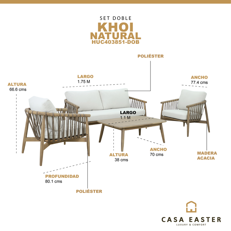 Cargue la imagen en el visor de la galería, Set doble Khoi de madera color natural - HUC403851-DOB