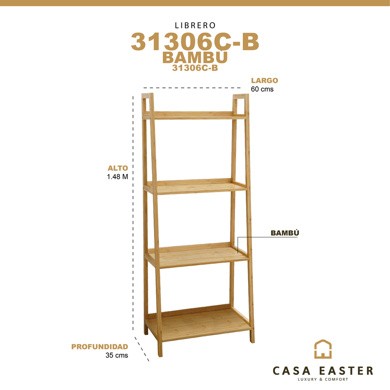 Cargue la imagen en el visor de la galería, Librero en 4 niveles de Bambú - 31306C-B