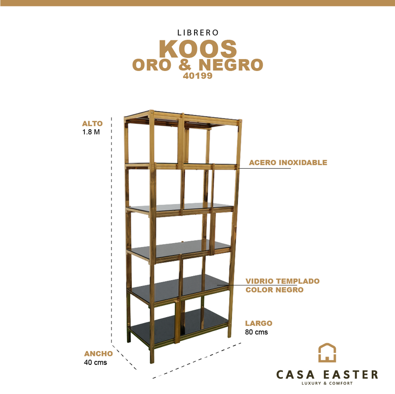 Cargue la imagen en el visor de la galería, Librero/ Estante de 5 niveles Koos color negro & oro -  40199
