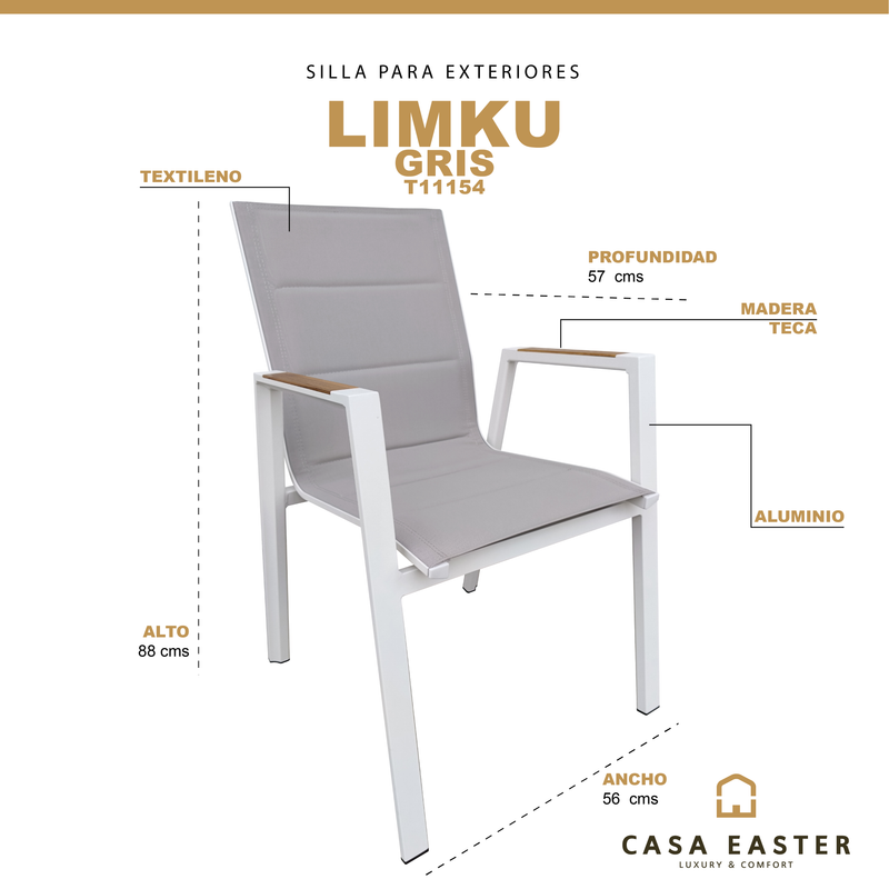 Cargue la imagen en el visor de la galería, Silla de Textileno para interior y exterior Color Gris LIMKU - T11154