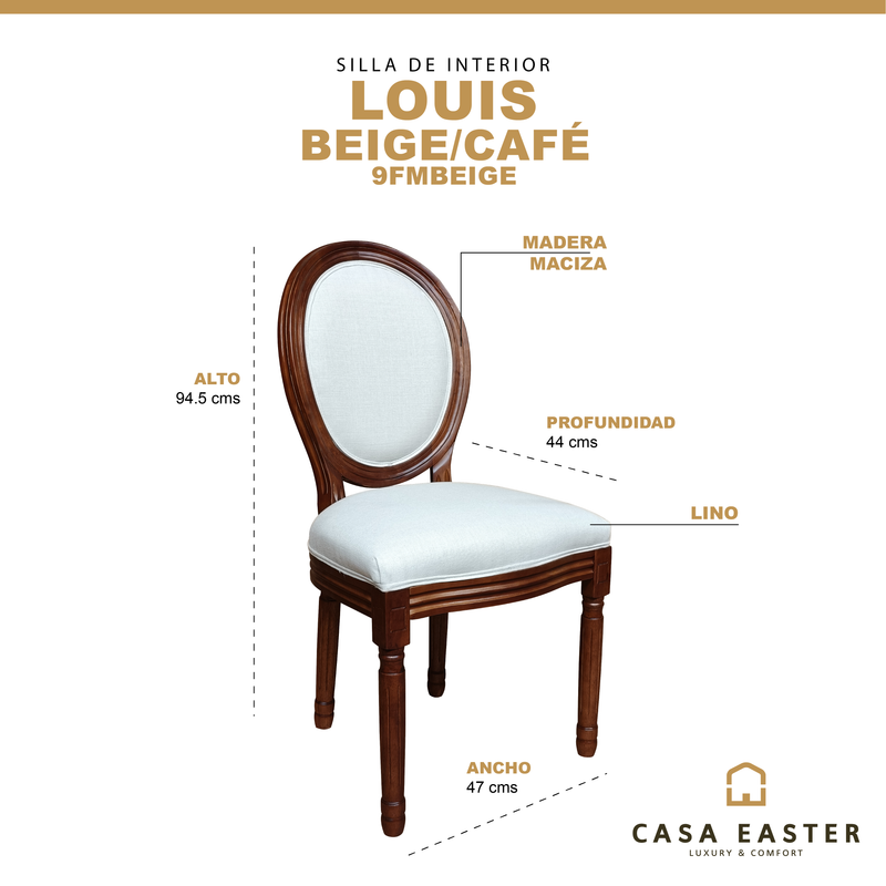 Cargue la imagen en el visor de la galería, Silla para Interior de Madera Color Beige LOUIS BANQUETE - 9FMBEIGE