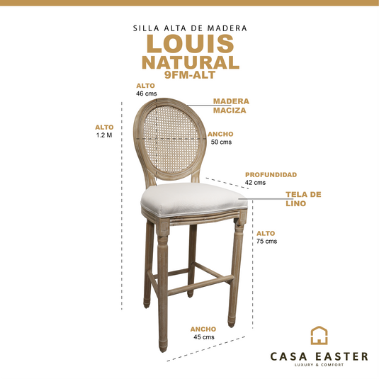 Silla Alta para Interior de Madera Color Natural Louis Banquete - 9FM-ALT