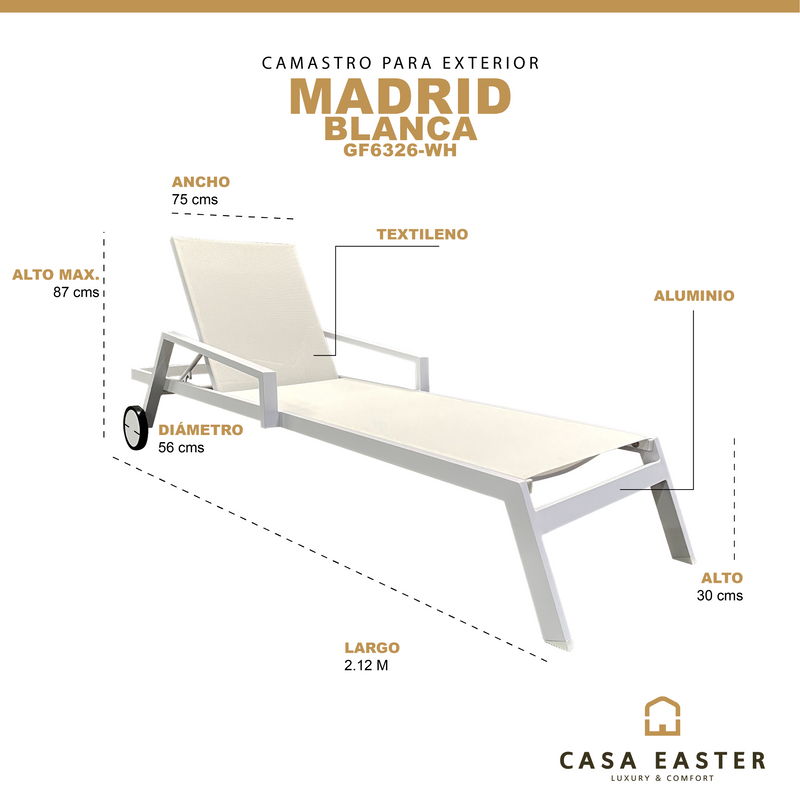 Cargue la imagen en el visor de la galería, Camastro para exterior color Blanco Madrid - GF6326-WH