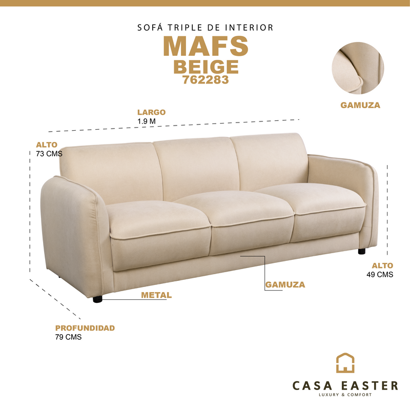 Cargue la imagen en el visor de la galería, Sofá triple de interior Mafs color beige - 762283