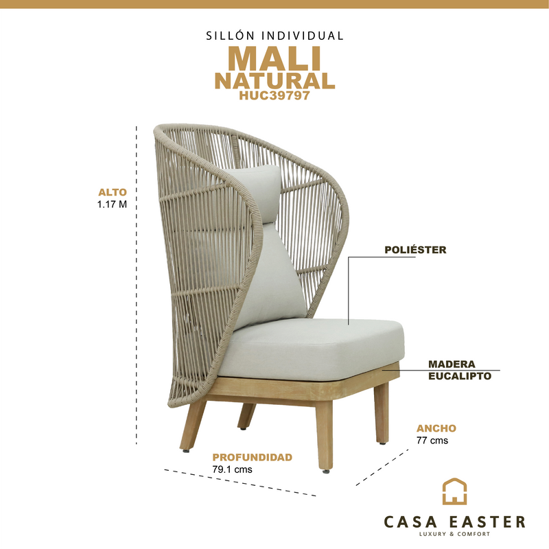 Cargue la imagen en el visor de la galería, Sillón individual de espalda alta de madera Mali - HUC39797