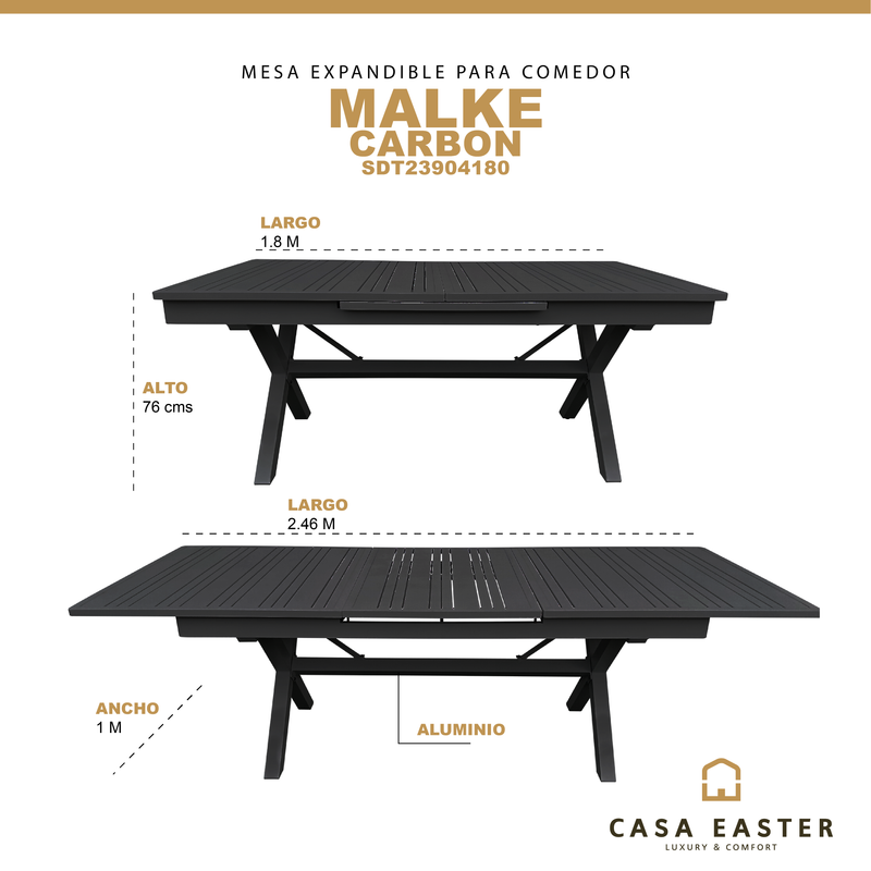 Cargue la imagen en el visor de la galería, Mesa de Comedor expandible 1.8 M / 2.4 M Malke color Carbon - SDT23904180