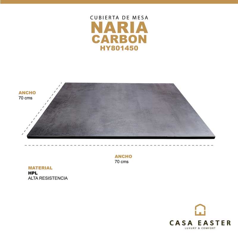 Cargue la imagen en el visor de la galería, Cubierta de Mesa Naria color Carbon cuadrada 70x70 - HY801450-CH