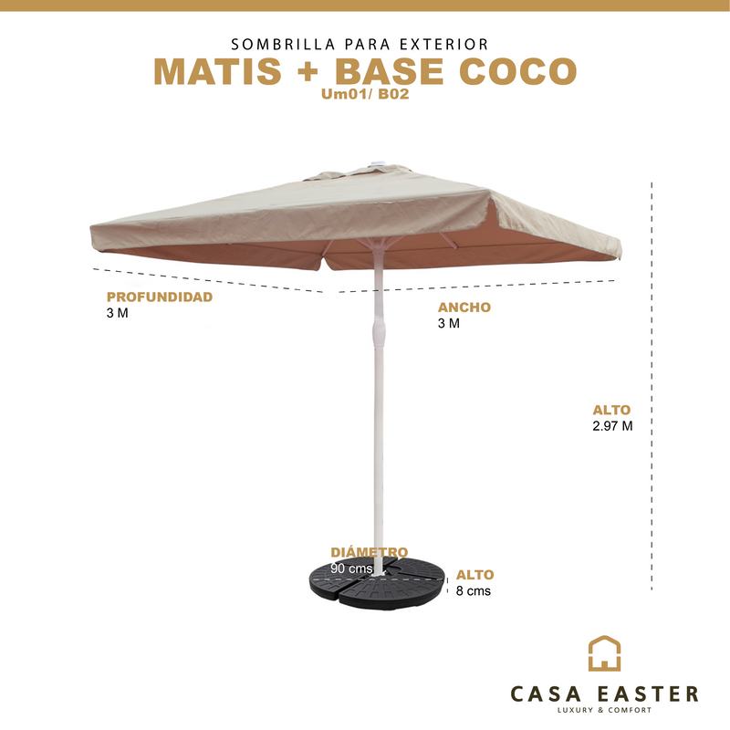 Cargue la imagen en el visor de la galería, Sombrilla para exterior Matis + base Coco color Beige