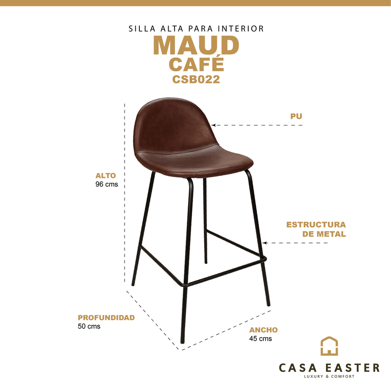 Cargue la imagen en el visor de la galería, Silla alta de bar Maud para interior color café - CSB022