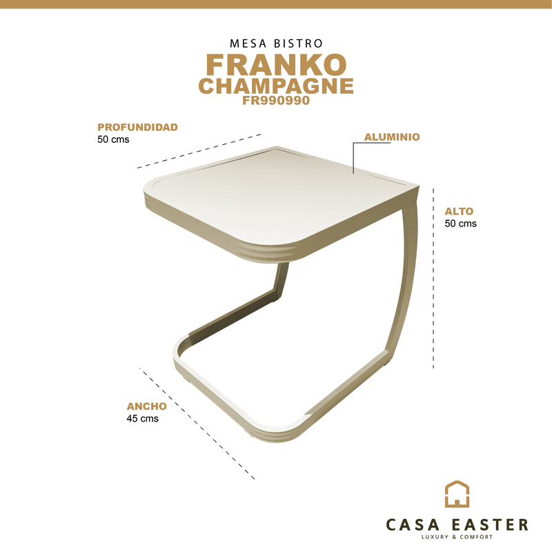 Cargue la imagen en el visor de la galería, Mesa Bistro cuadrada Franko, color Champagne 50x45cms - FR990990