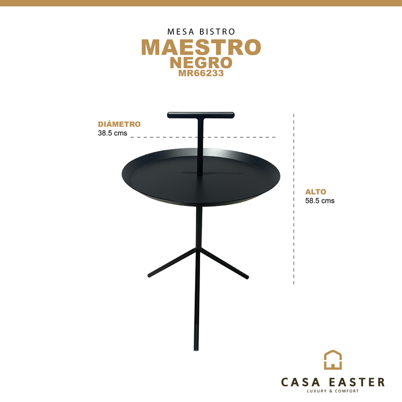 Cargue la imagen en el visor de la galería, Mesa Bistro redonda color negra Maestro MR66233 CasaEaster