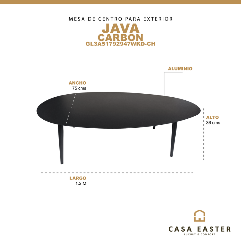 Cargue la imagen en el visor de la galería, Mesa de centro ovalada 1.2 M Java Color Carbon - GL3A51792947WKD-CH