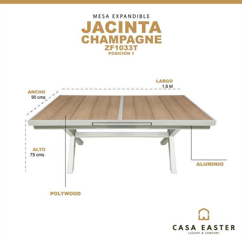 Cargue la imagen en el visor de la galería, Mesa Expandible 1.8 M / 2.4 M Jacinta color Champagne - ZF1033T
