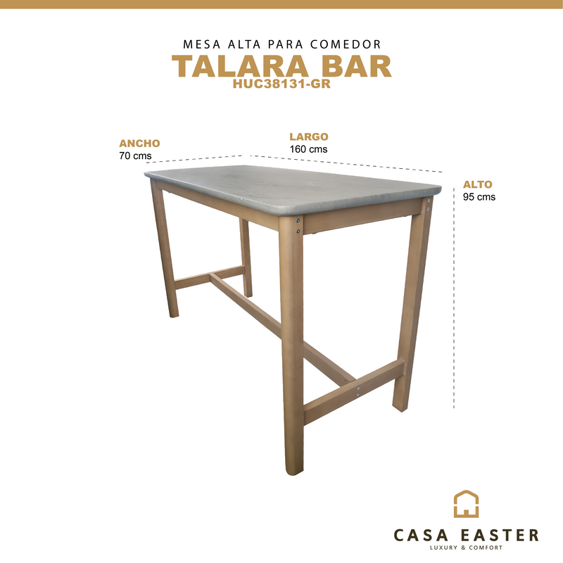 Cargue la imagen en el visor de la galería, Mesa Alta de Barra Talara 1.6 M de Madera Acacia color Gris - HUC38131-GR