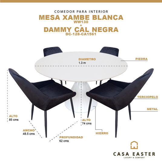 Comedor Xambe blanca 1.3 M + 4 sillas Dammy Cal