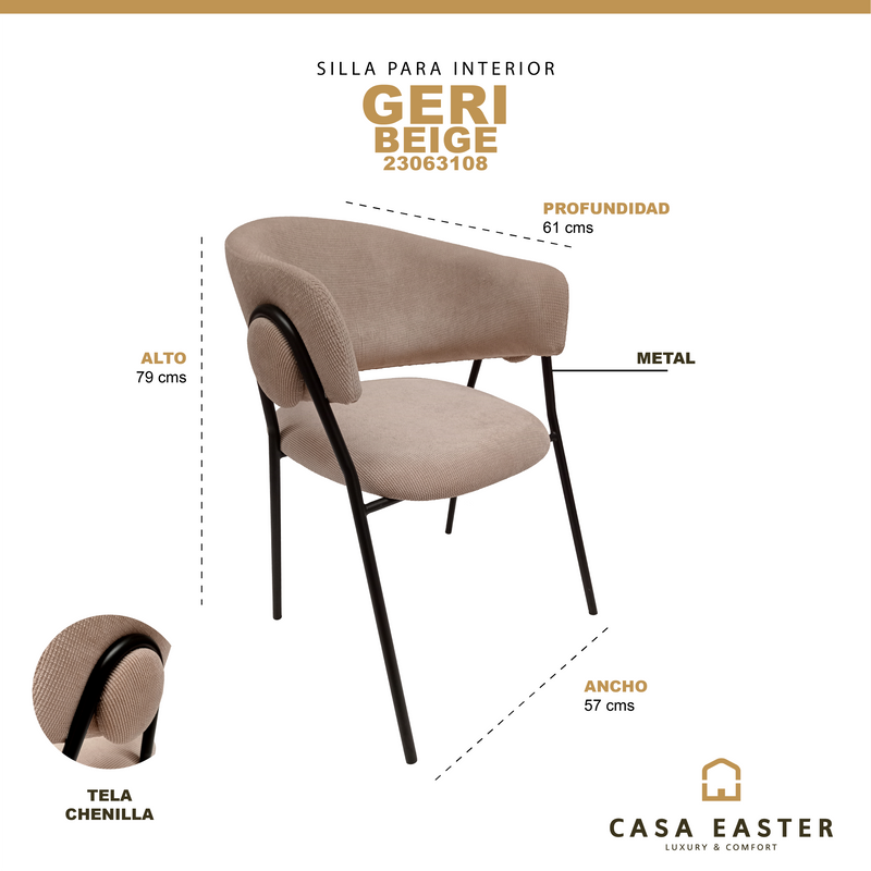 Cargue la imagen en el visor de la galería, Silla de Interior de Metal GERI Color Beige - 23063108
