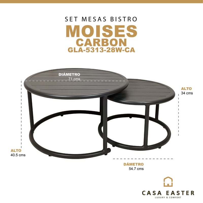 Cargue la imagen en el visor de la galería, Mesa (set 2 pz) Bistro Circular Color Carbon MOISES D.54.7cms -GLA-5313-28W-CA