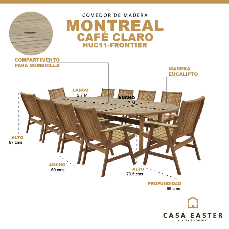 Cargue la imagen en el visor de la galería, Comedor de Madera Montreal 2.7 M + 10 sillas Frontier color café - HUC11-FRONTIER