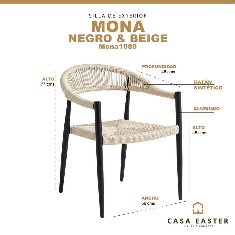 Cargue la imagen en el visor de la galería, Silla Mona 1080 de Lazo para Exterior e Interior Color negro & beige - MONA 1080
