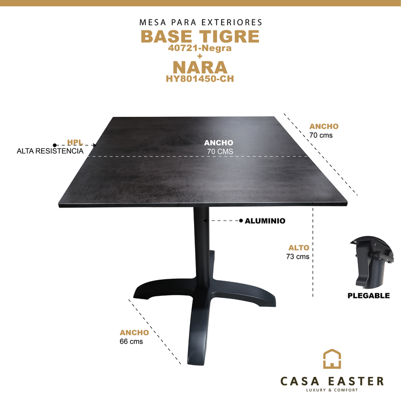 Cargue la imagen en el visor de la galería, Mesa de comedor Nara 70*70 cms + base tigre negra - NA-TI-HY801450