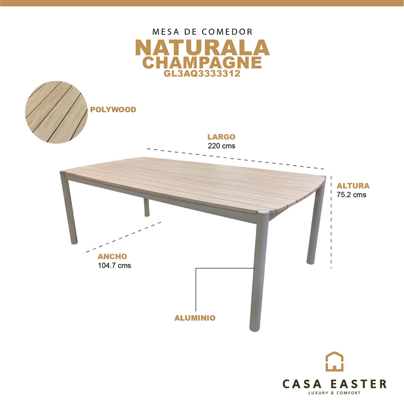 Cargue la imagen en el visor de la galería, Mesa de comedor Naturala 2.2M color champagne - GL3AQ3333312