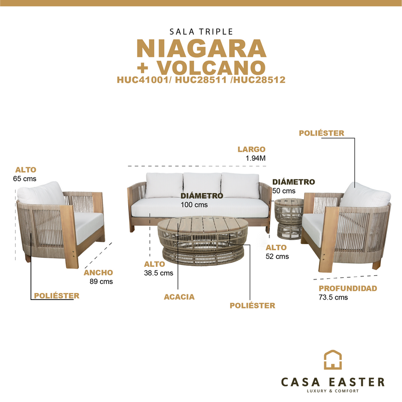 Cargue la imagen en el visor de la galería, Set triple Niagara + mesas volcano color natural - HUC41001-VOL