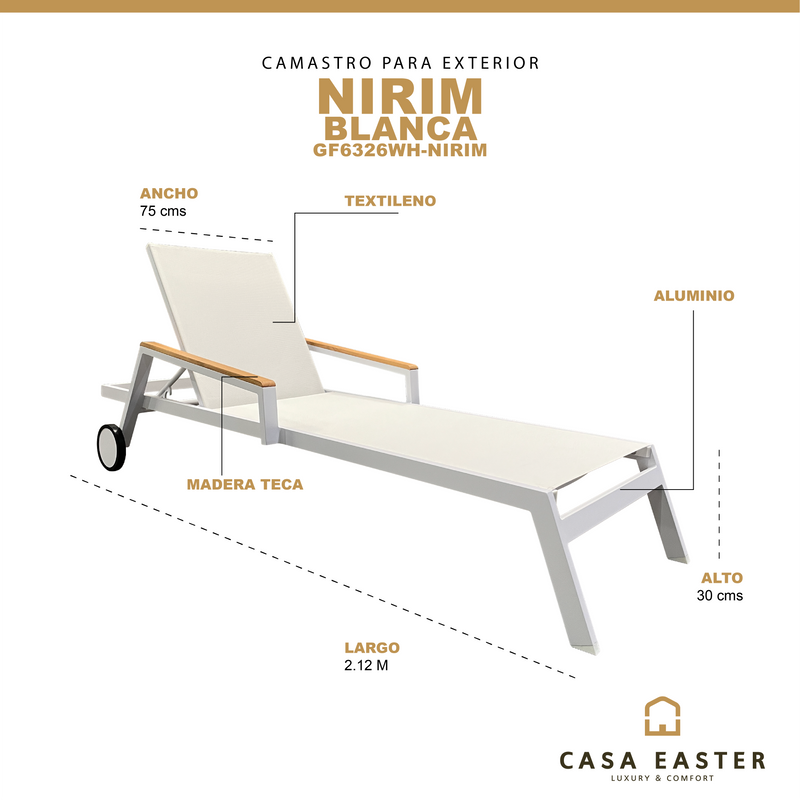 Cargue la imagen en el visor de la galería, Camastro para Exterior Color Blanco NIRIM - GF6326WH-NIRIM