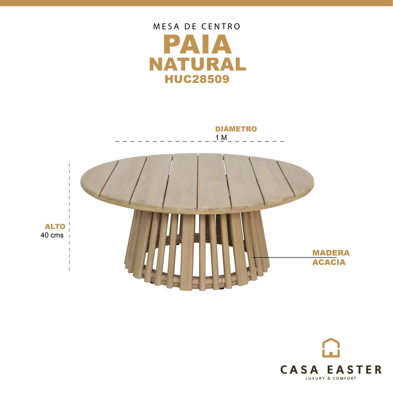 Cargue la imagen en el visor de la galería, Mesa de centro redonda diam 1 M Paia de madera color natural - HUC28509